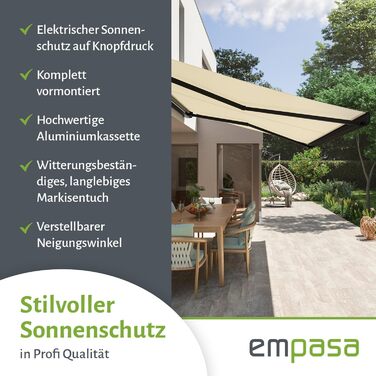 Електрична касетна маркізка empasa Класична зі складними кронштейнами, сонцезахисна, повністю зібрана, різних розмірів та кольорів, 3 x 2,5 м, антрацит