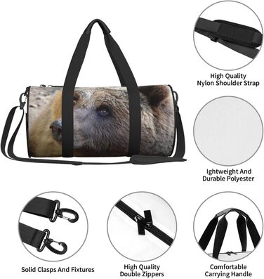 Спортивна сумка, дорожня сумка, з принтом ведмедя, сумка для подорожей на вихідні, чорна, універсальний розмір