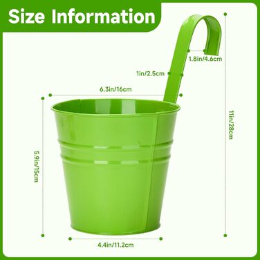 Підвісних квіткових горщиків 16 см, кольоровий металевий квітковий горщик, підвісний горщик зі знімним гачком і отвором, для балко