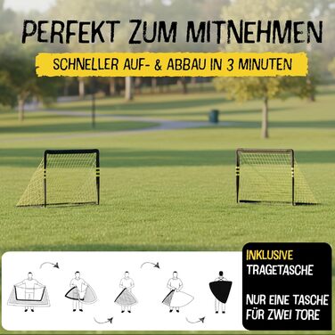 Висувні футбольні ворота для дітей, включаючи сумку для перенесення 120x90 см-150x240 см Сертифіковано EN71 та CE Стійкі до іржі та атмосферних впливів Футбольні ворота з міцними кріпленнями до землі Встановлення за 5 секунд Висувні ворота для використанн