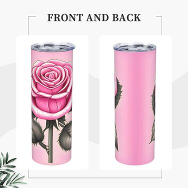 Кухоль з прямою трубочкою, красиві рожеві троянди, принт, дорожній кухоль, підходить для кемпінгу, офісу та дому, 590 мл