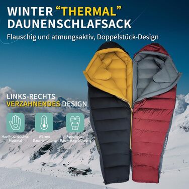 Пуховий спальний мішок для дорослих, для холодної погоди, невеликий розмір у упаковці, зручний для перенесення, наповнювач 680. Рюкзачний спальний мішок для кемпінгу, походів, альпінізму, червоний -13C