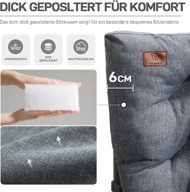 Складаний кемпінговий стілець EVER ADVANCED, вантажопідйомність 230 кг, XL-розмір, ширина сидіння 62 см з бічною кишенею та тримачем для напоїв, великий складний стілець, рибальський стілець для кемпінгу, використання на вулиці, балкон, сад, сірий