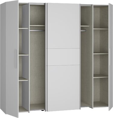 Шафа 200, сучасна шафа з розсувними/відкидними дверима, 4 двері, полиці, вішалки для одягу, дерев&39яний композит, білий, 200,1 см завширшки x 190,5 см заввишки x 61,2 см завглибшки, білий, без шухляд