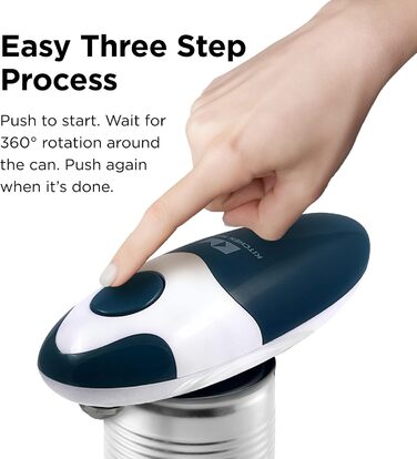 Електричний консервний нож Kitchen Mama V2 - Покращене лезо відкриває будь-яку форму банки, консервний ніж без гострих країв, гігієнічний, компактний і бездротовий -Navy