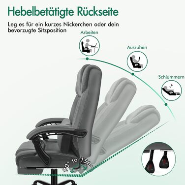 Офісний стілець ALFORDSON, Комп&39ютерний стілець, Робочий стілець зі штучної шкіри, вантажопідйомність 150 кг, спинка 90-135, регульований по висоті ергономічний комп&39ютерний стілець, Grey Boss - Grey