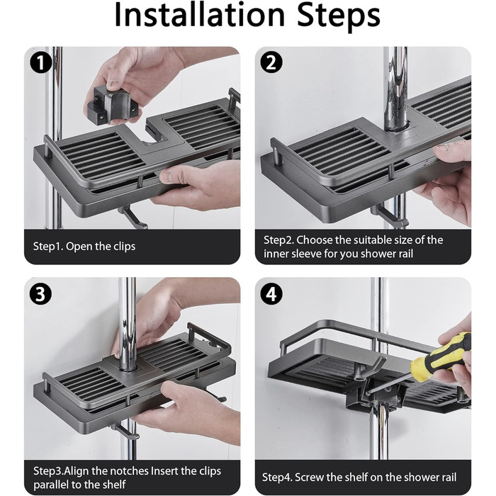 Підставка для душової рейки Стійка для зберігання Душова полиця Без свердління з підвішуванням Тримач для душової лійки Два гачки