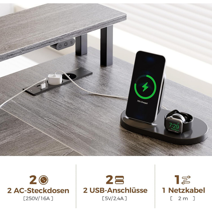 Г-подібний стіл Rolanstar з шухлядами, двосторонній ігровий стіл з розеткою, світлодіодним освітленням та підставкою для монітора, комп&39ютерний стіл 163 см для офісу, кабінету, спальні, сірий