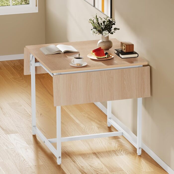 Розкладний обідній стіл YITAHOME, розкладний відкидний стіл з тримачем для зберігання та 4 регульованими ніжками, для 2-6 осіб, 120 x 78 x 75 см, жовтий дуб та білий