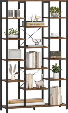 Книжкова полиця Hzuaneri, стояча полиця з 6 рівнями та 15 полицями, регульовані відкриті полиці, для вітальні, офісу, спальні, 30 x 100 x 170 см, вінтажний коричнево-чорний, BC15001B 30 x 100 x 170 см вінтажний коричнево-чорний