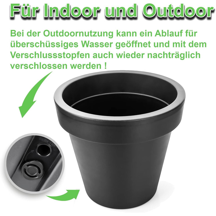 Квітковий горщик BigDean 2 шт. XXL ø60 см, класичний антрацит - з колесами, що обертаються на 360 градусів, дренажний отвір, що герметично закривається - всепогодний пластик - великий горщик, підходить для використання в приміщенні та на вулиці