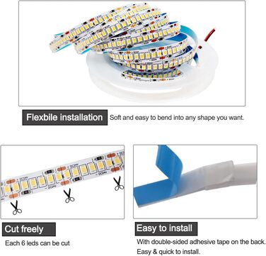 Тюн 24V Світлодіодна стрічка, 1200 світлодіодів Теплий білий 3000K 5 метрів Світлодіодна стрічка SMD 2835 IP20 Гнучка світлодіодна стрічка для прикраси саду, спальні, кухні