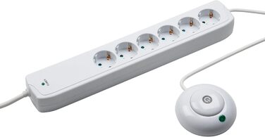 Контактний подовжувач Meister - кабель 2 м - білий - пластиковий кабель - IP20 для приміщень - окремий педальний вимикач / подовжувач живлення / кілька розеток / настільна розетка / Tido 6-контактний / 7430050, 6-