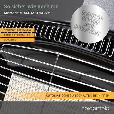 Газовий обігрівач Heidenfeld Inferno GH100, 4200 Вт, газовий обігрівач для використання в приміщенні, газова духовка, газовий обігрівач, газові балони до 15 кг, газовий шланг (чорний)
