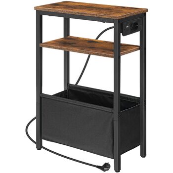 Журнальний столик HOOBRO із зарядною станцією, тумбочка з місцем для зберігання, диван-столик з розеткою та USB-портами, для невеликих приміщень, спалень, віталень, рустикальний коричневий та чорний EBF125CBZ01 темно-коричневий чорний