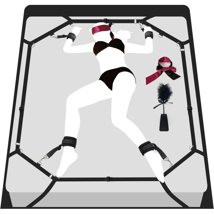 Набір для звязування БДСМ Обмежувачі для ліжка Секс-іграшка для пар I Надзвичайно стабільний набір для звязування з обмеженнями для ліжка, наручниками, завязаними очима, ременями для ліжка, регульованою довжиною, швидким встановленням за 1 хвилину