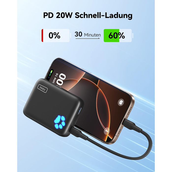 Магнітний зовнішній акумулятор, USB C in&Out Wireless Powerbank швидка зарядка для iPhone 16/16 Plus/16 Pro/16 Pro Max, iPhone 15/