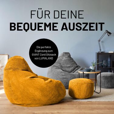 Пуф-мішок Lumaland Corduroy Компактний ігровий пуф об&39ємом 50 літрів з функцією 3-в-1 зручний стілець, практичний бічний столик та стильна підставка для ніг для приміщень Ø 25 x 45 см Гірчично-жовтий 25 x 45 см Гірчично-жовтий
