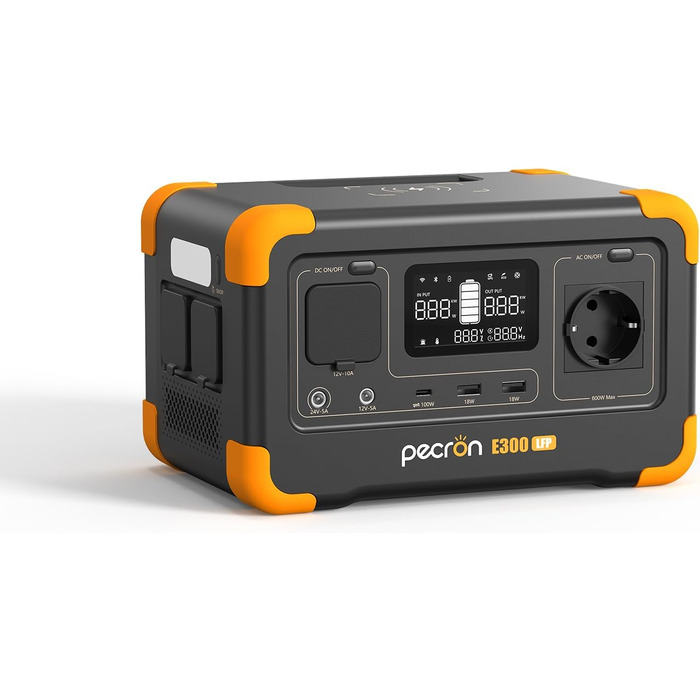 Портативна електростанція pecron E300LFP, сонячний генератор на LiFePO4 акумуляторі ємністю 288 Втгод, виходи CA 600 Вт, генератор живлення для подорожей/кемпінгу/відпочинку на природі/екстрених ситуацій