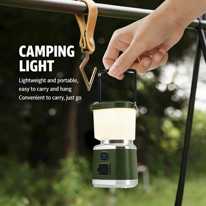Ручний атмосферний світильник, портативний кемпінговий ліхтар, акумуляторний, з регульованою яскравістю, підвісний намет, аварійне освітлення, міцний, акумуляторний, з регульованою яскравістю, підвісний намет, зелений