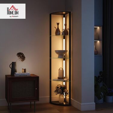 Стійка LED-лампа HOMCOM з скляною полицею, 3 рівні яскравості, ножний вимикач, чорна