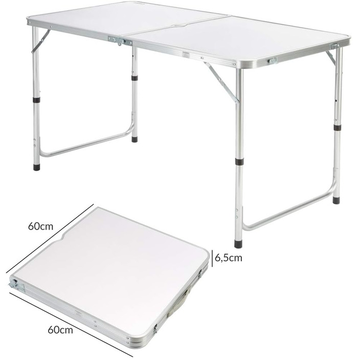 Складаний стіл CASARIA, водонепроникний, регульована висота, кемпінговий стіл зі стільцями, садовий стіл, розкладний стіл, 120x60 см, складний, легко транспортується, 4 особи, білий