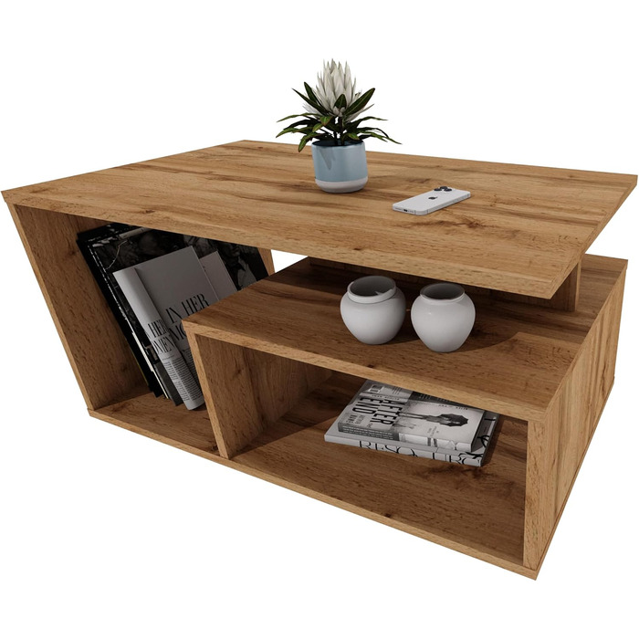 Журнальний столик з відділенням для зберігання речей 90x50x44 см Сучасний стіл для вітальні в ретро-лофт-дизайні Міцний диванний столик, міцний та стійкий до подряпин Дуб Вотан