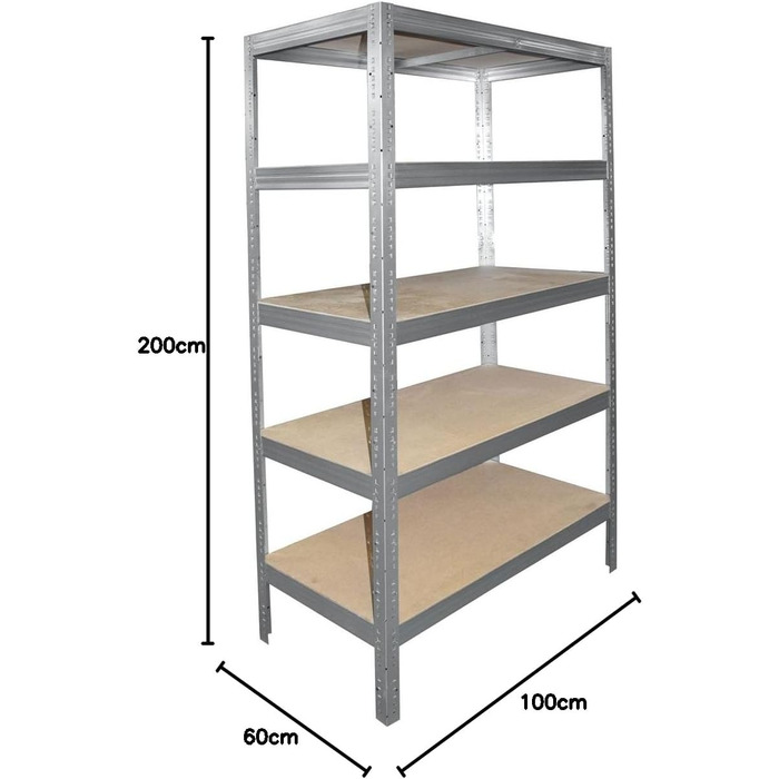 Професійний надміцний стелаж, оцинкований/металевий стелаж з 5 полицями, вантажопідйомність 200 кг кожна/металевий стелаж для підвалу, гаражний стелаж, стелаж для майстерні або стелаж для зберігання/навісний стелаж, металевий, В 200см / Ш 100см / Г 60см, 