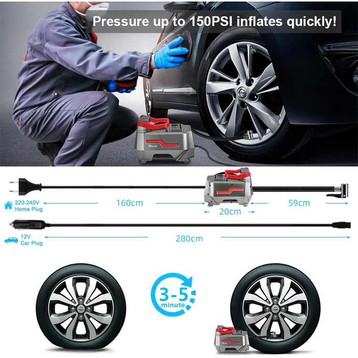 Портативний компресор REESIBI 10 бар, з цифровим дисплеєм, підключення 12В 230В для транспортного засобу/автомобіля