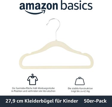 Дитячі оксамитові вішалки для одягу Storeo Basics, нековзні вішалки для немовлят та малюків, 29 см, 50 шт., бежевого кольору