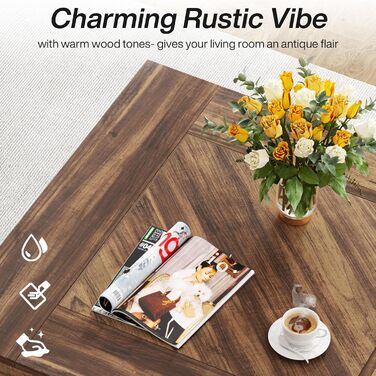 Квадратний журнальний столик Tribesigns, Квадратний дерев&39яний журнальний столик для вітальні, 80 см, Сучасний чайний столик, Чайний столик, Акцентний столик, Рустикальний, Коричнево-чорний