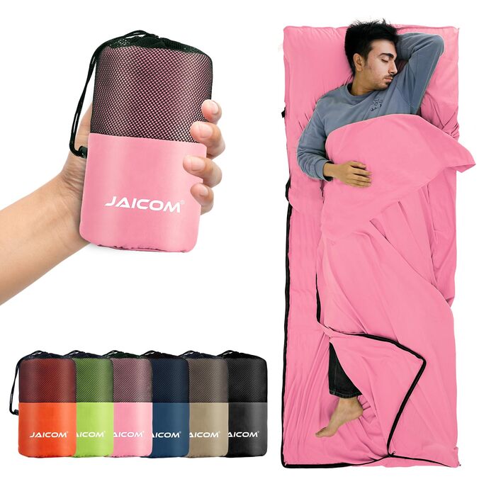 Підкладка для спального мішка, надлегкий шовковий спальний мішок для подорожей, підкладка для спального мішка 2-в-1, зручний та м&39який спальний мішок, невеликий розмір упаковки, виготовлений з мікрофібри, ідеально підходить для походів, готелів, рожевий