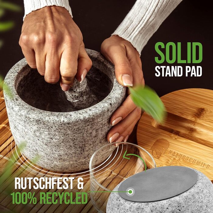 Ступка з пестком і кришкою - Герметичне закриття 2.0 накладка SolidStand 750 мл - Гранітна ступка преміум-класу світло-сірого коль