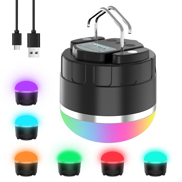 Акумуляторний світлодіодний кемпінговий ліхтар, 1000 лм, портативний підвісний ліхтар для намету зі зміною кольору RGB, магнітна основа, водонепроникний аварійний підвісний ліхтар для ураганів, відключень електроенергії, домашнє RGB-підсвічування