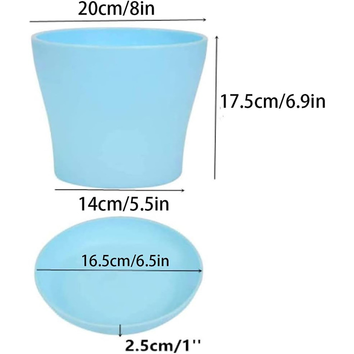 Великі пластикові горщики для рослин 20 см з блюдцями, самополивні квіткові горщики, білі з блюдцями, пластикові горщики для розсади, потовщені горщики для посадки в приміщенні та на вулиці (6 шт. ), різні кольори