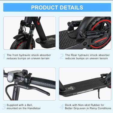 Складаний електричний самокат із допуском для дорослих, передня та задня амортизація, акумулятор 10,4 Аг, запас ходу 2535 кілометрів, підключення до додатку