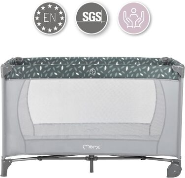 Дитяче ліжечко Momi BELOVE для дітей вагою до 15 кг, Ш65 x Д125 x В78 см (складається 21 x 23 x 80 см), дитяче ліжечко з матрацом, 2 колеса, сумка для транспортування сірого кольору