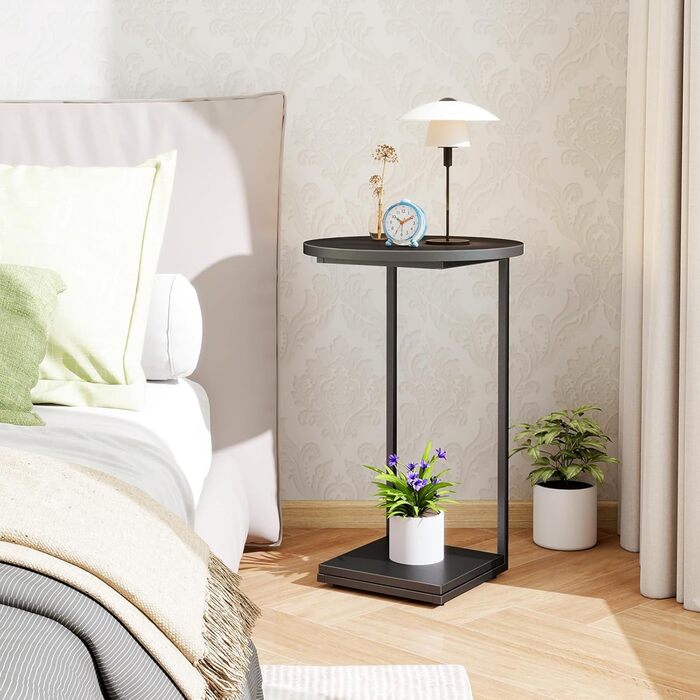 Приставний столик HDANI C, тумбочка під диван, що розсувається, приставний столик у вітальню чорного кольору 40*40*60 см