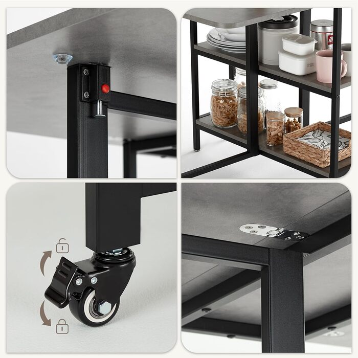 Мобільний розкладний обідній стіл Mondeer, розкладний стіл з 2 відкритими полицями для невеликих приміщень, їдальня, кухня, 140 x 80 x 75 см, сірий