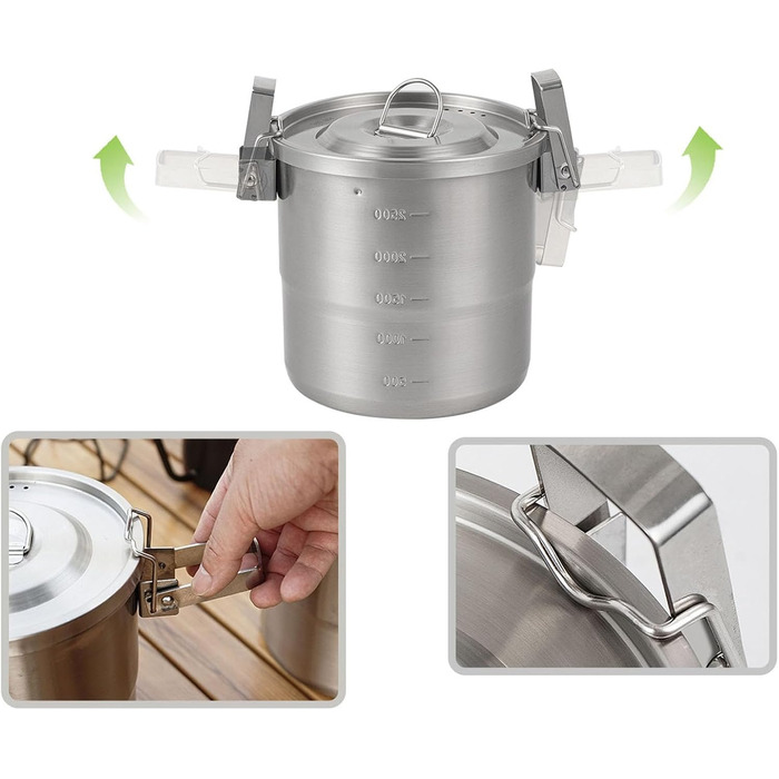 Набір для приготування їжі на відкритому повітрі, кемпінгові горщики з нержавіючої сталі 304, легка конструкція для приготування простих страв на багатті, кемпінговий посуд із надійною петлею для підвішування B