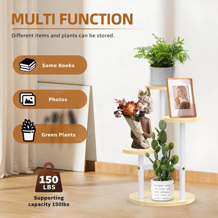 Полиця для рослин, підставка для квітів, 3-рівнева полиця для квітів, підставка для рослин, квіткові сходи для кута кімнати, вітальні, балкона, тераси, вікна, саду, двору, висота 53,5 см - металева біла, 3 яруси білого кольору