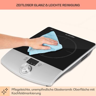 Індукційна варильна поверхня Klarstein, Електричні варильні поверхні, Сучасна варильна поверхня, Індукційна плита для кемпінгу, Індукційна плита 1 плита, Індукційна плита 1800 Вт