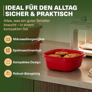 Контейнери для мікрохвильової печі Heat&39n Go, набір з 5 шт. , 2,2 л, квадратні контейнери для приготування їжі з кришками та отворами для пари, штабелюються, можна мити в посудомийній машині, для обідів у офісі та в дорозі, червоні, 5 x 2200 мл