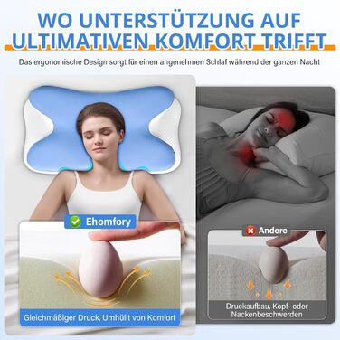 Подушка з піни з ефектом пам&39яті, подушка для підтримки шиї, ергономічна подушка для сну на боці, подушка для шиї, подушка для голови для сну на боці, спині та животі, 69x37x9/12 см, синя