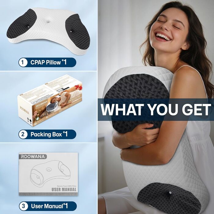 Подушка CPAP для сну на боці та спині зменшує витік повітря та тиск маски, преміальна подушка з піни з памяттю форми для всіх масок CPAP, подушка для шиї для сну на боці, спині та животі, чорна