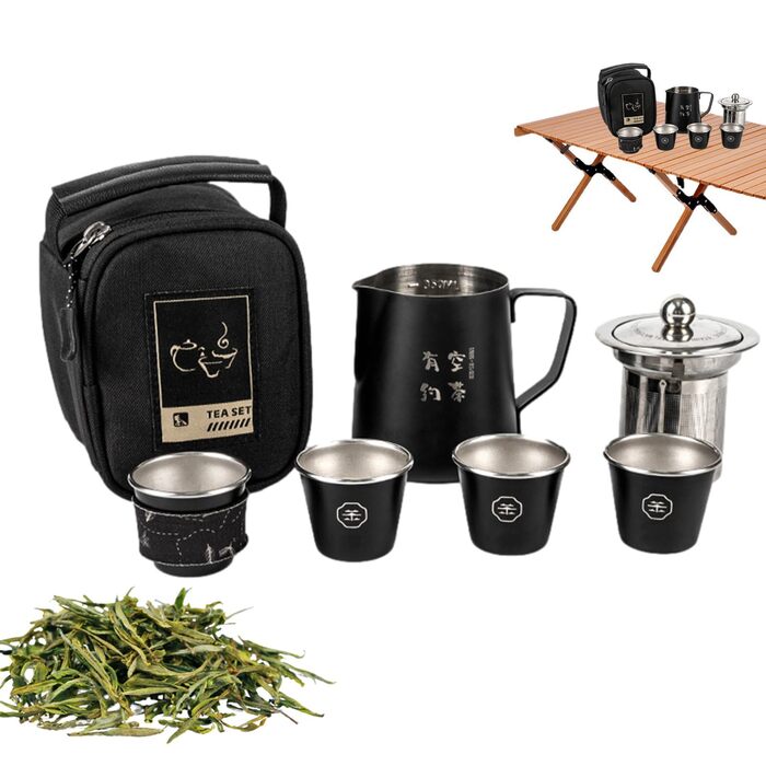 Набір для чаю в дорозі з сумкою Китайський чайний сервіз для дорослих Жароміцні чашки, похідна плитка, 4 чашки для пікніка, барбекю