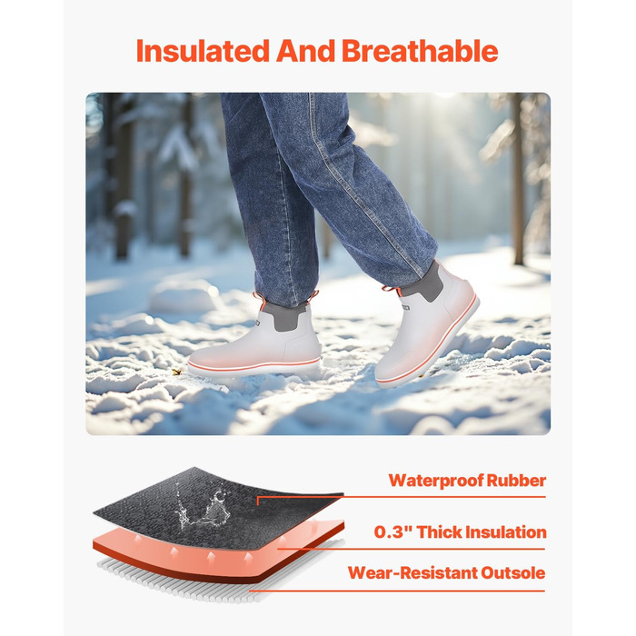 Чоловічі гумові чоботи до щиколотки VEVOR, розмір 45.5 EU, сірі