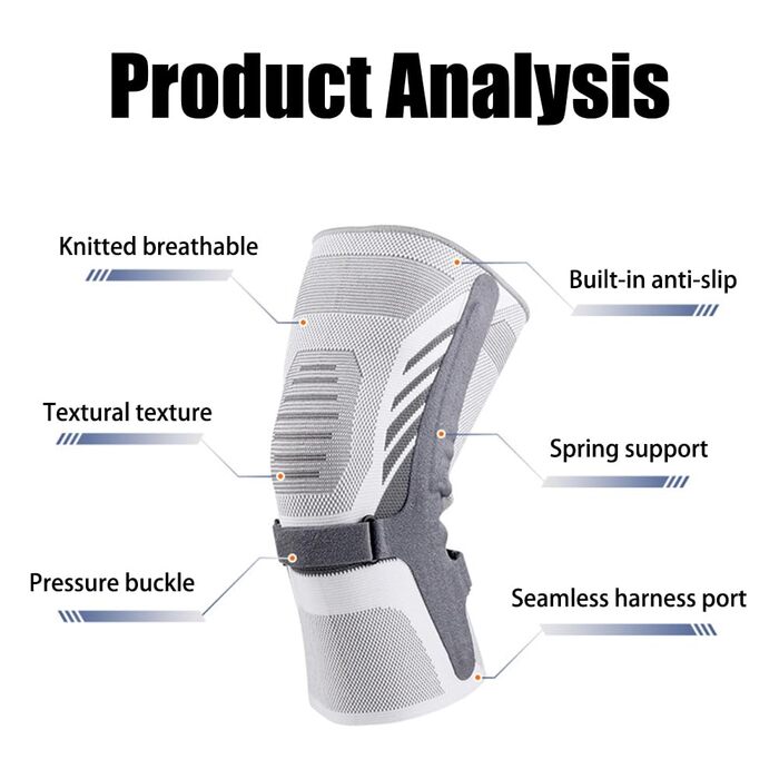 Бандажі на коліно, підтримка колінного суглоба Колінний бандаж Стиснутий бандаж Колінний нековзний бандаж для колінного суглоба з регульованим фіксуючим ременем і бічними стабілізаторами для бігових тренувань Світло-сірий XL
