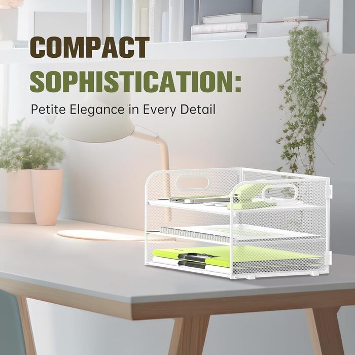 Лоток для документів А4, 3 відділення, штабелювані офісні лотки, металевий лоток з ручкою, білий