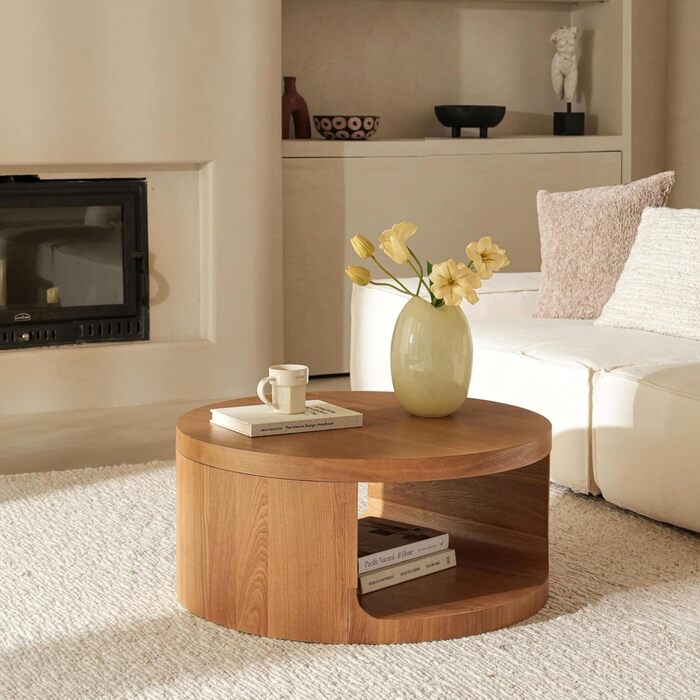 Круглий журнальний столик, круглий дерев&39яний стіл для вітальні з великою кількістю місця для зберігання, 2-ярусний круглий дерев&39яний журнальний столик, сучасні меблі в сільському стилі для вітальні та спальні, журнальний столик з натурального дерева